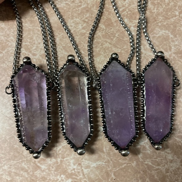 Natural purple amethyst crystal gemstone boho goth moon charm - Picture 16 of 16